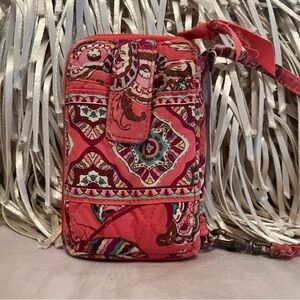 IVERA BRADLEY Call Me Coral Carry It All Wristlet Wallet 2 Ways Lipstick Case